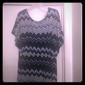 Long shawl sleeve dress by Ashley Stewart. Blue,